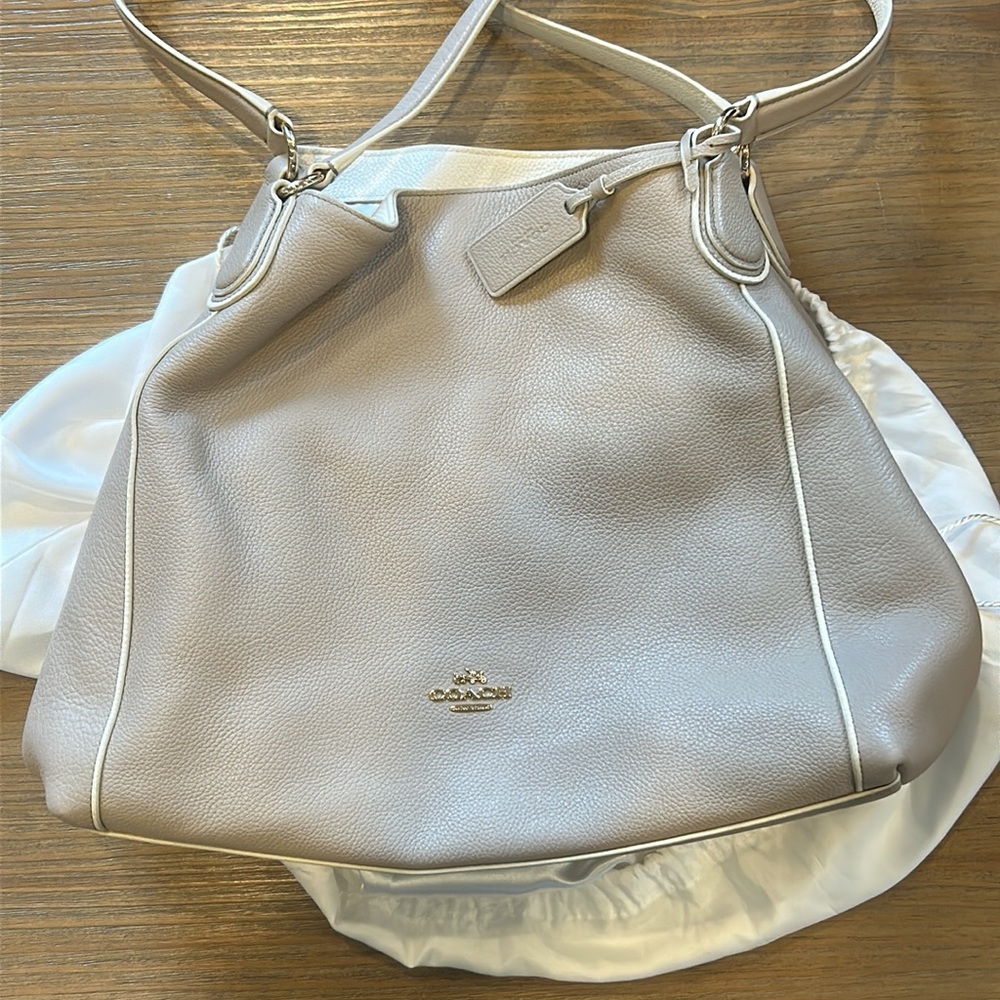 Large Gray/Taupe Coach leather Tote Bag
